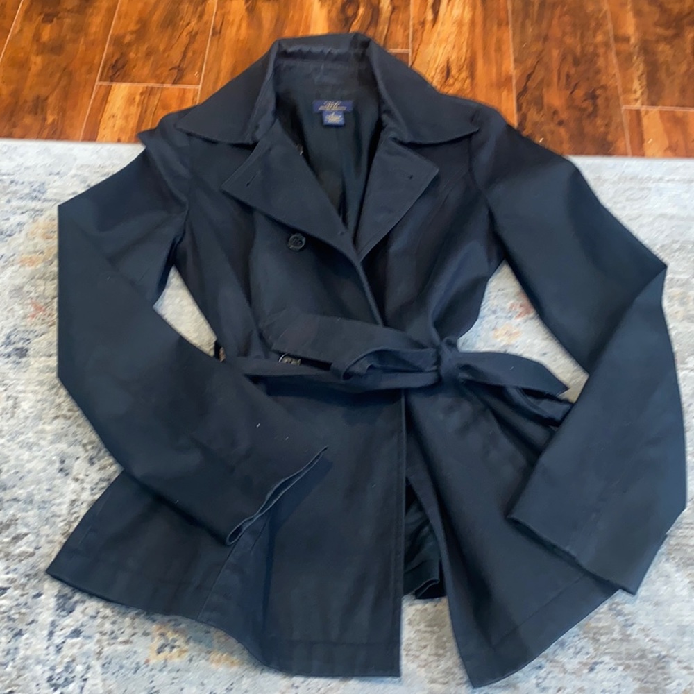 Brooks Brothers Black Belted Waist-length Trench Coat | Size 2